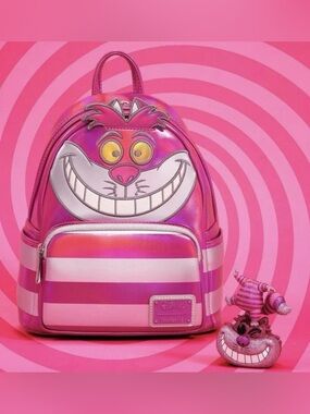 Disney100 Loungefly Alice In Wonderland Cheshire Cat Metallic Pink Backpack NWT